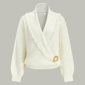 Commense Wrap Fringe Wool Blend Sweater NWT, Size S Oversized